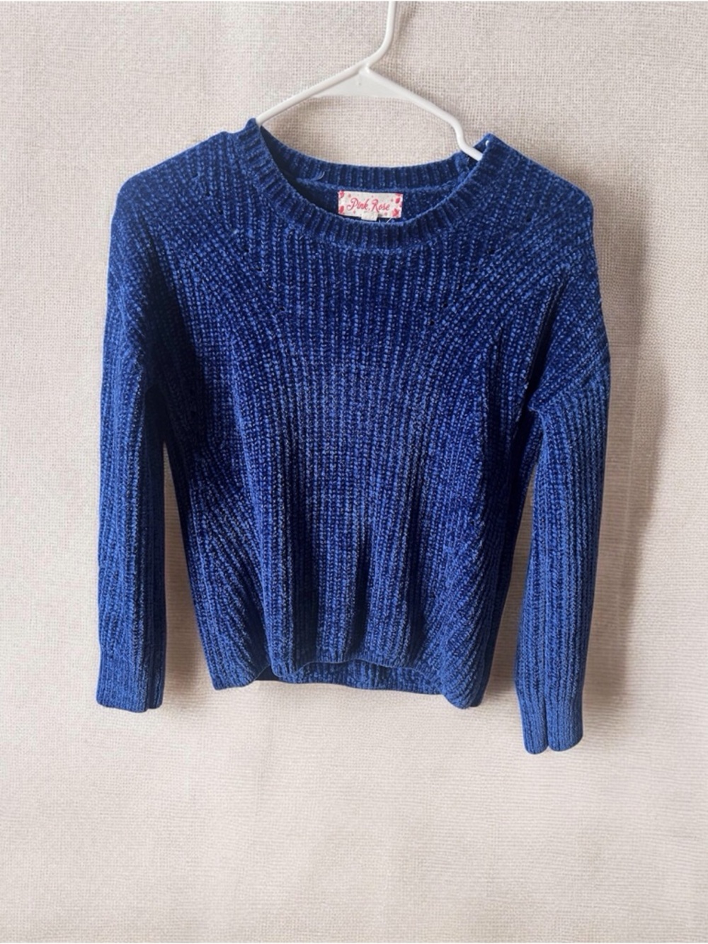 Dark Blue Ribbed Knit Women's Sweater